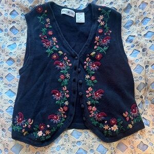 White Stag Navy Vest with Floral Embroidery